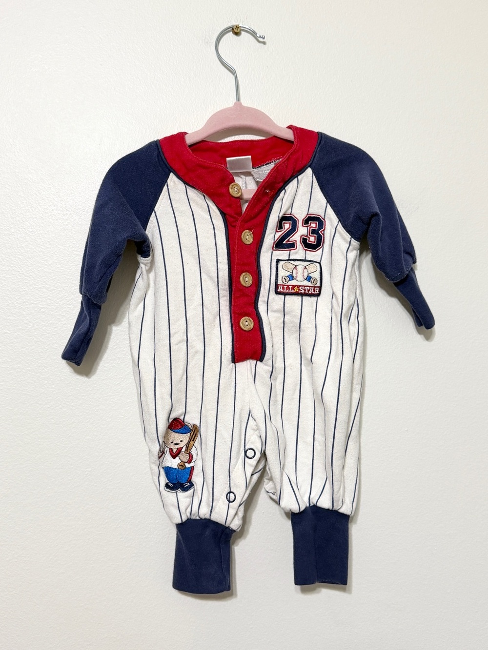 Vintage Baby Baseball Jumper Size 0-3 Months Little Wonders Stripe Sports Vtg